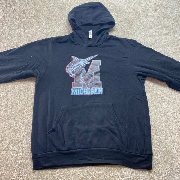Bella Canvas Sweater Mens Large Michigan Marlins‎ Hoodie Black Fleece Collection - Picture 6 of 9